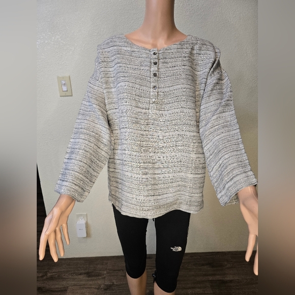 J Jill Top, Size Medium, Pure Jill Linen, Gray, Oversized Whit Pockets - Picture 1 of 10